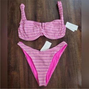 L*Space Pink and White Striped Bikini
